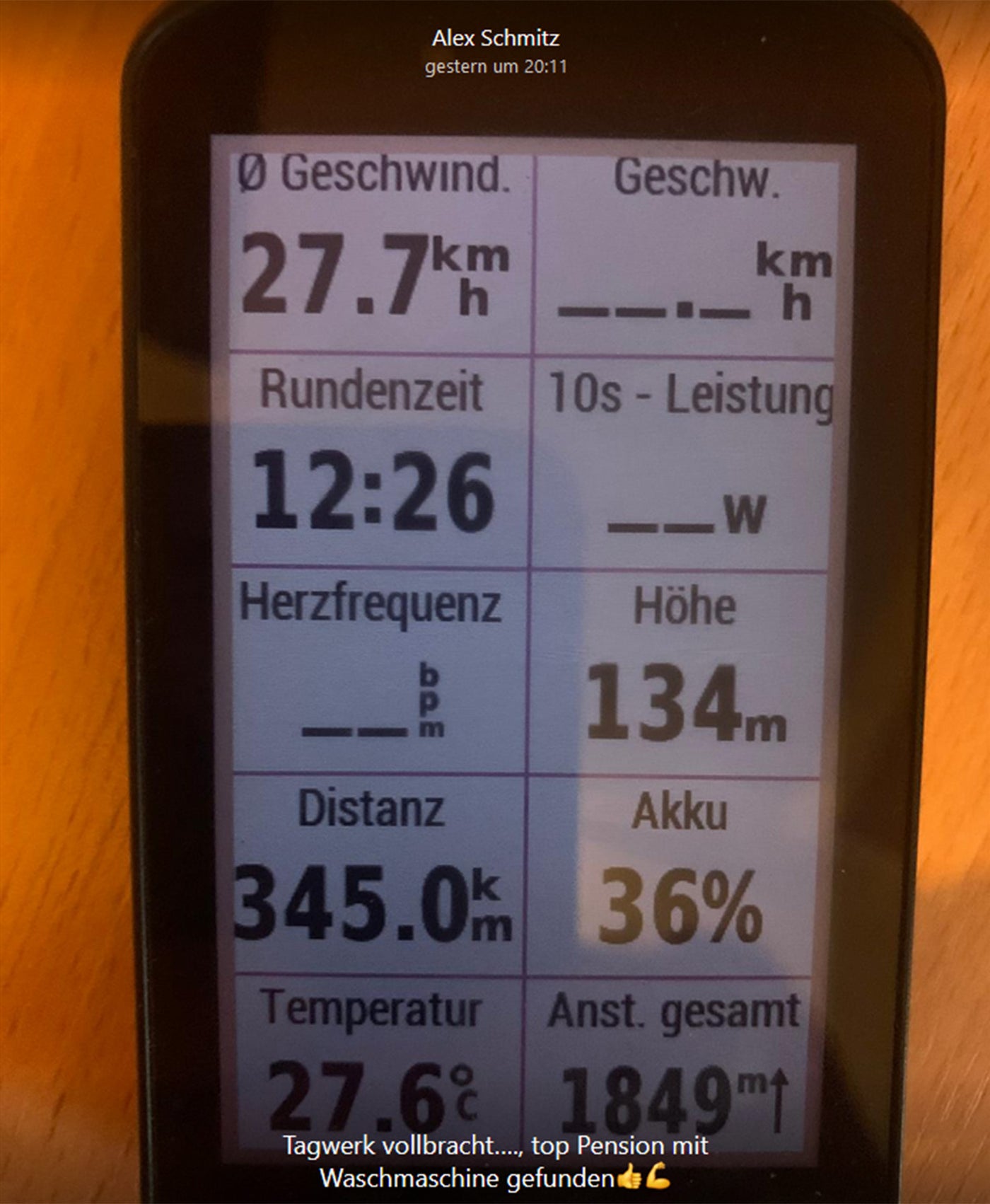 Garmin Anzeige mit Distanz und Tageswerten