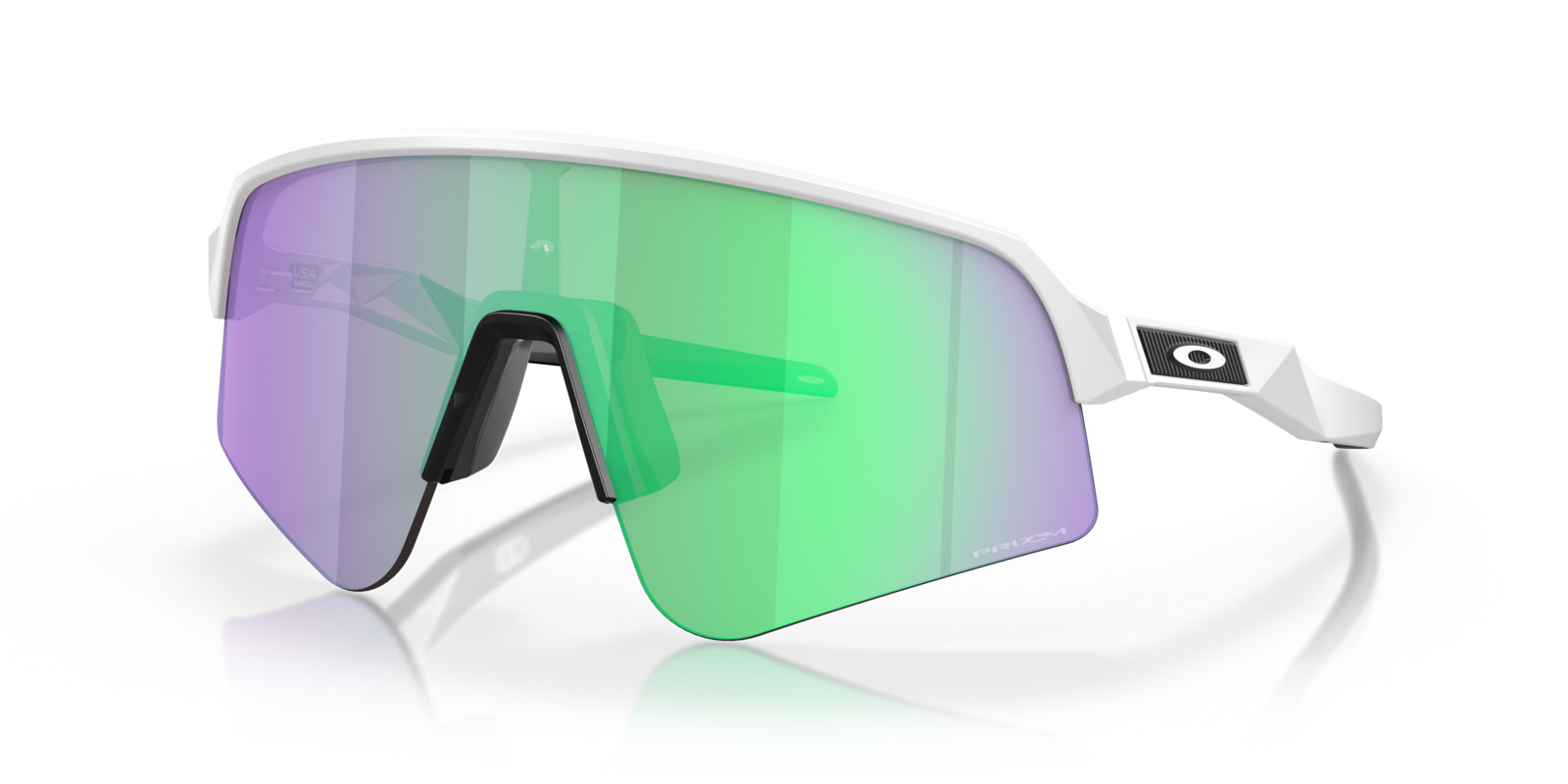 Oakley Sutro Lite Sweep in Matte White mit Prizm Road Jade Gläsern, schräg von vorn