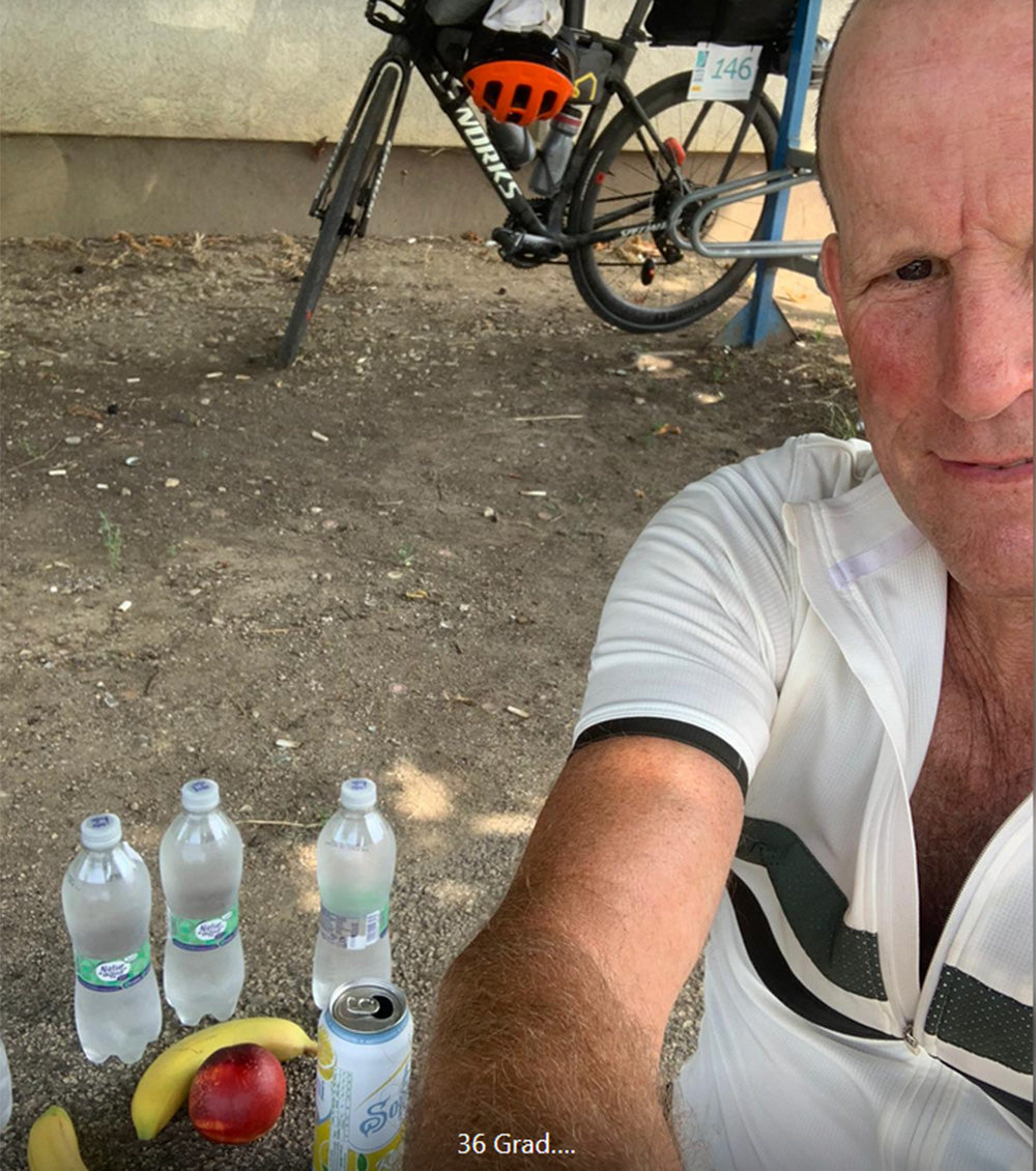 Pause bei 36 Grad unterwegs
