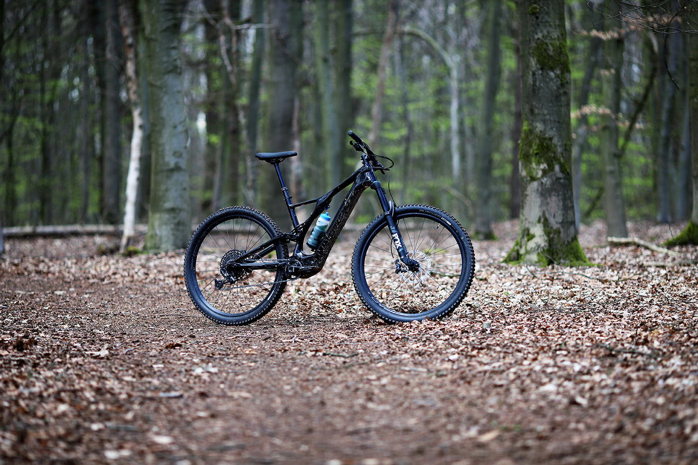 Schwarzes Specialized Levo SL Comp Mountainbike im Wald