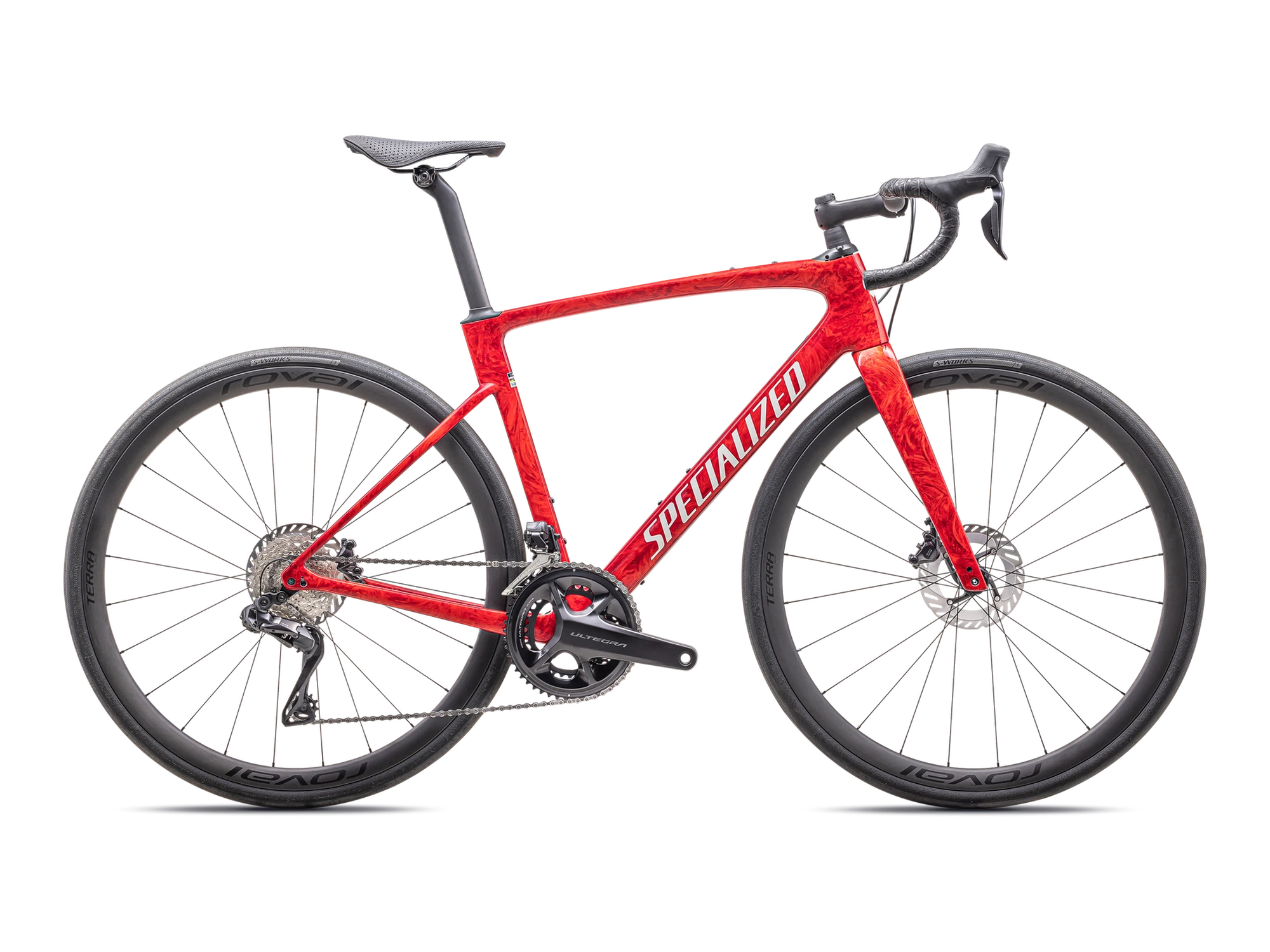 Roubaix SL8 Pro Shimano Ultegra Di2 in Gloss Red Pearl + Fiery Red Strata / Dune White, Seitenansicht