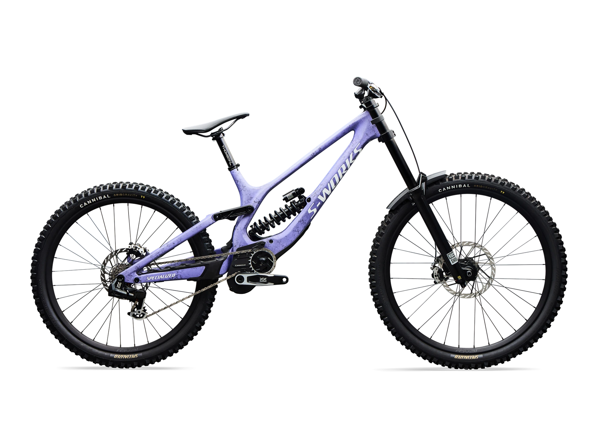 S-Works Demo 11 – SRAM XX DH, RockShox Boxxer Ultimate in Satin Powder Indigo, Seitenansicht