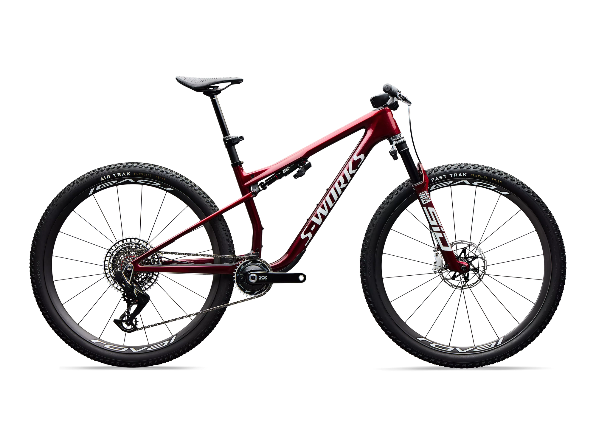 S-Works Epic 9 – SRAM XX SL, RockShox Ultimate Flight Attendant in Gloss Red Tint Over Red Reflex Pearl Edge Fade, Seitenansicht
