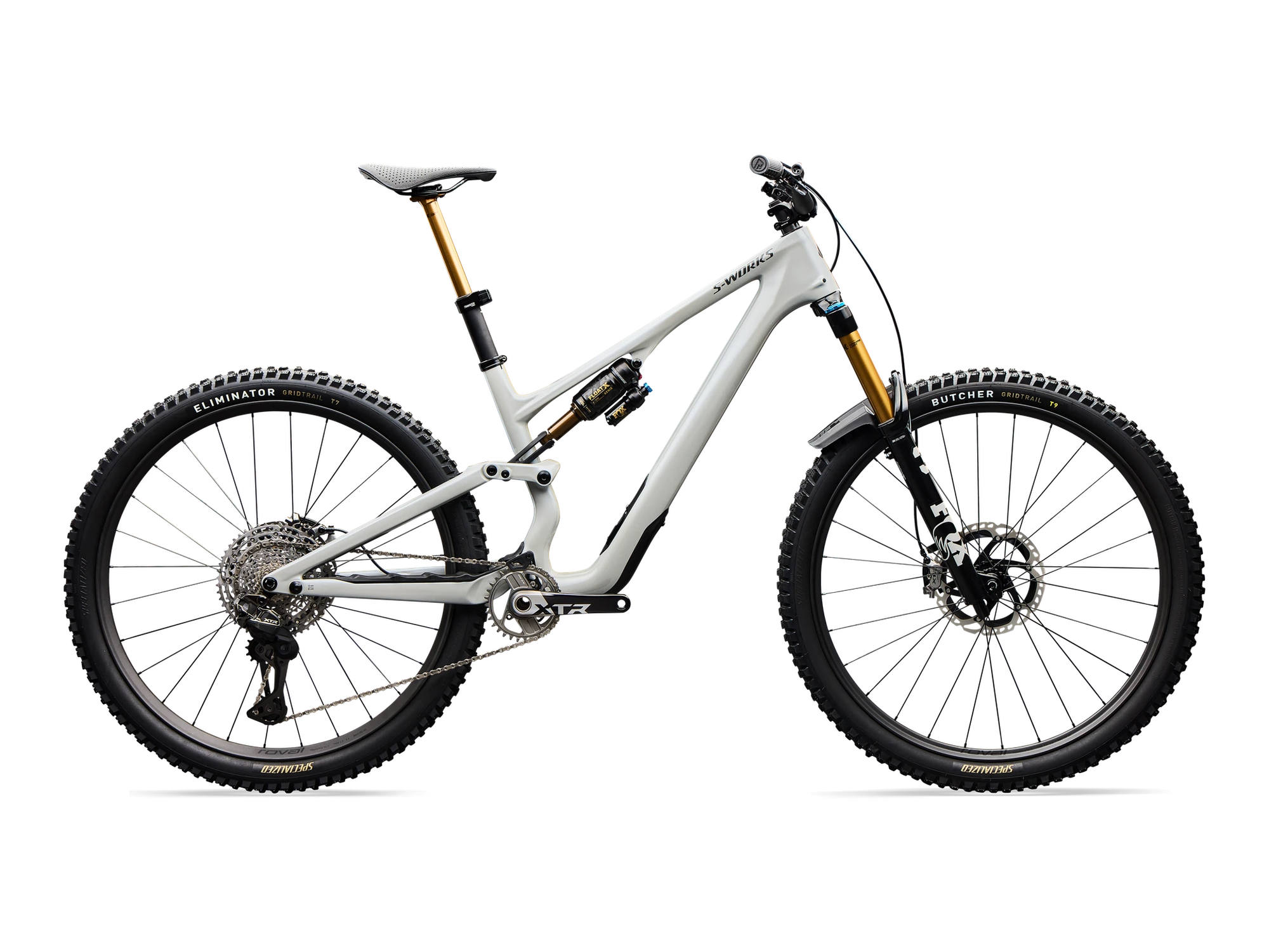 S-Works Stumpjumper 15 EVO – Shimano XTR Di2, FOX Factory in Gloss Dolomite Metallic, Seitenansicht