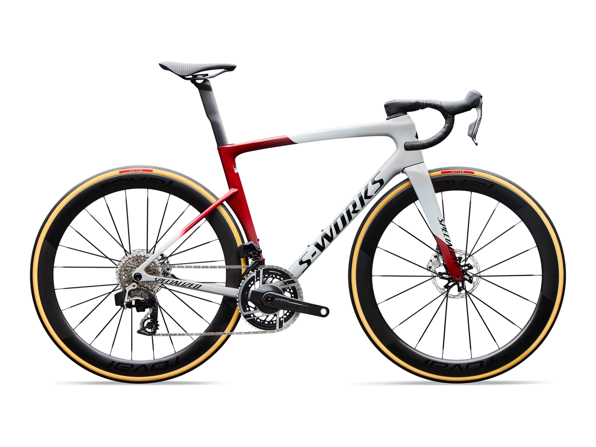 S-Works Tarmac SL9 SRAM RED AXS in Gloss White Silver Metallic, Seitenansicht