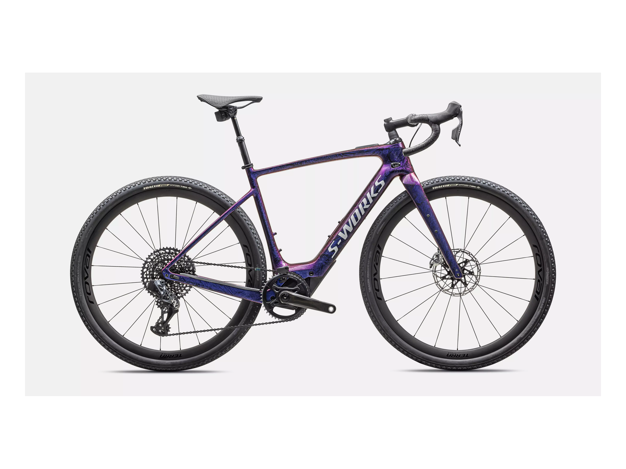 S-Works Turbo Creo 2 – SRAM RED / XX1 Eagle AXS in Gloss Carbon / Red To Blue Pearl Strata / Satin Liquid Silver, Seitenansicht