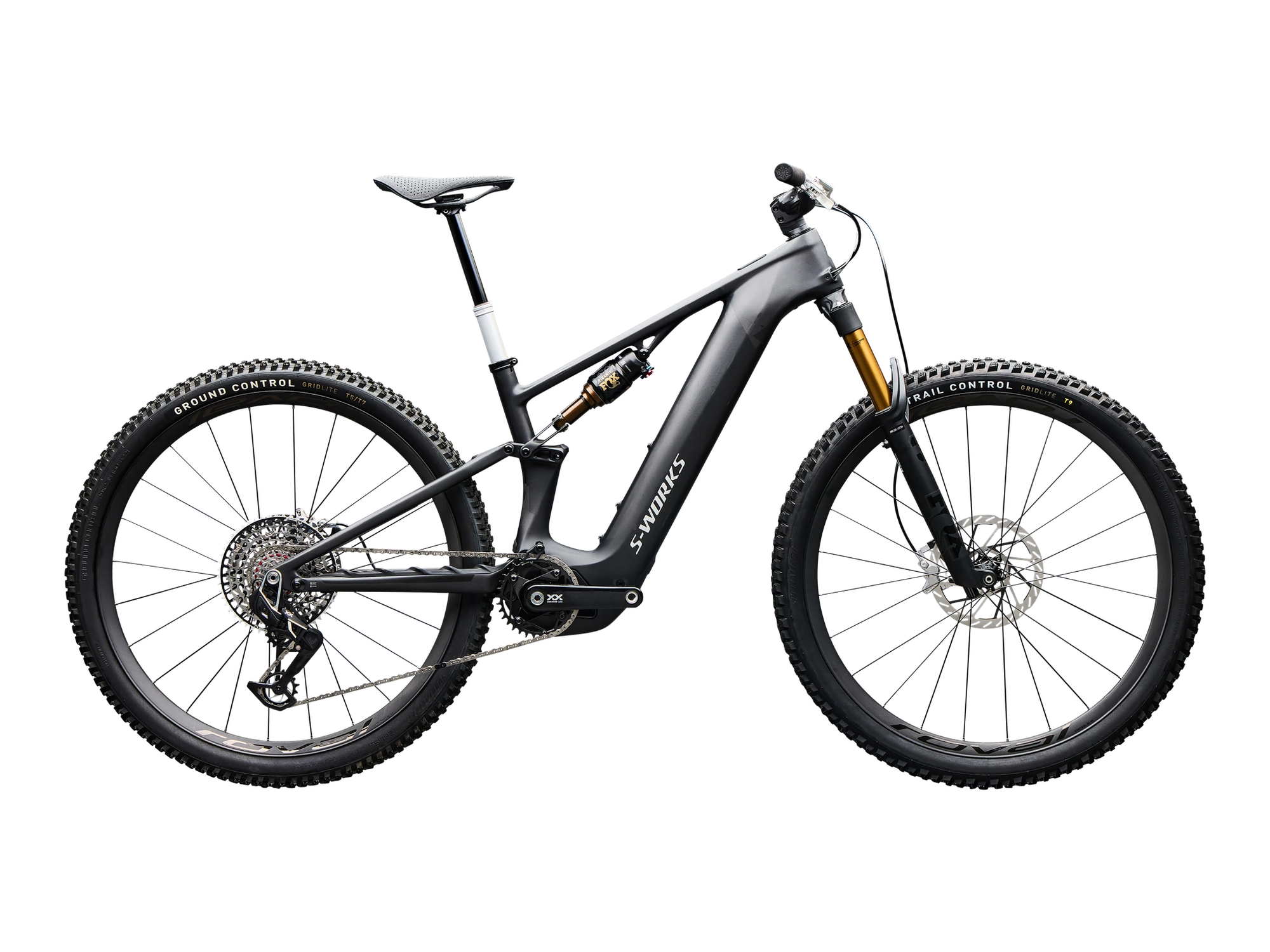 S-Works Turbo Levo R Ultralight in SATIN CARBON / SILVER FOIL, Seitenansicht
