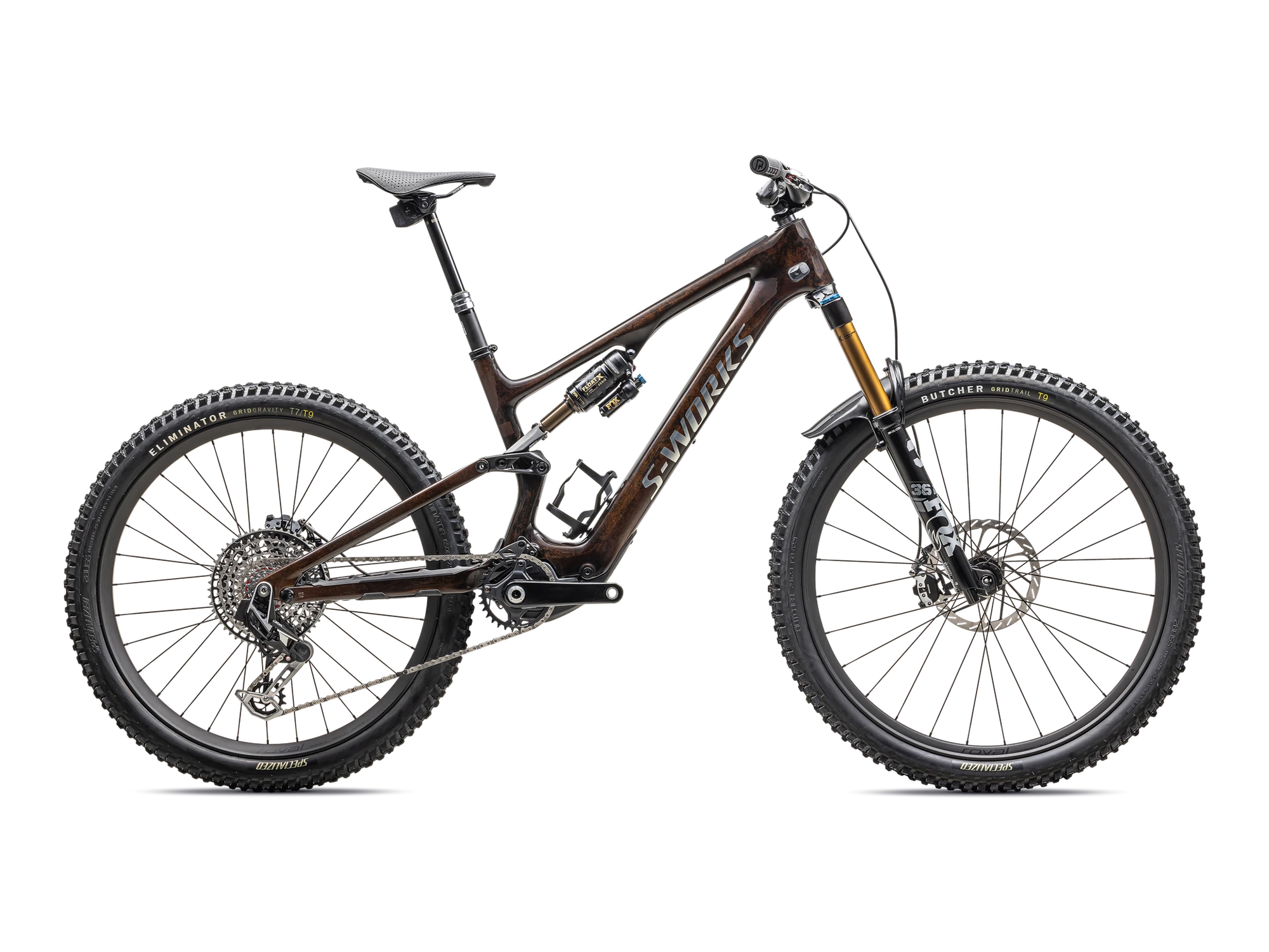S-Works Turbo Levo SL 2 in Brown Tint / Gunmetal Impasto / Ashen Grey / Brushed Liquid Metal, Seitenansicht