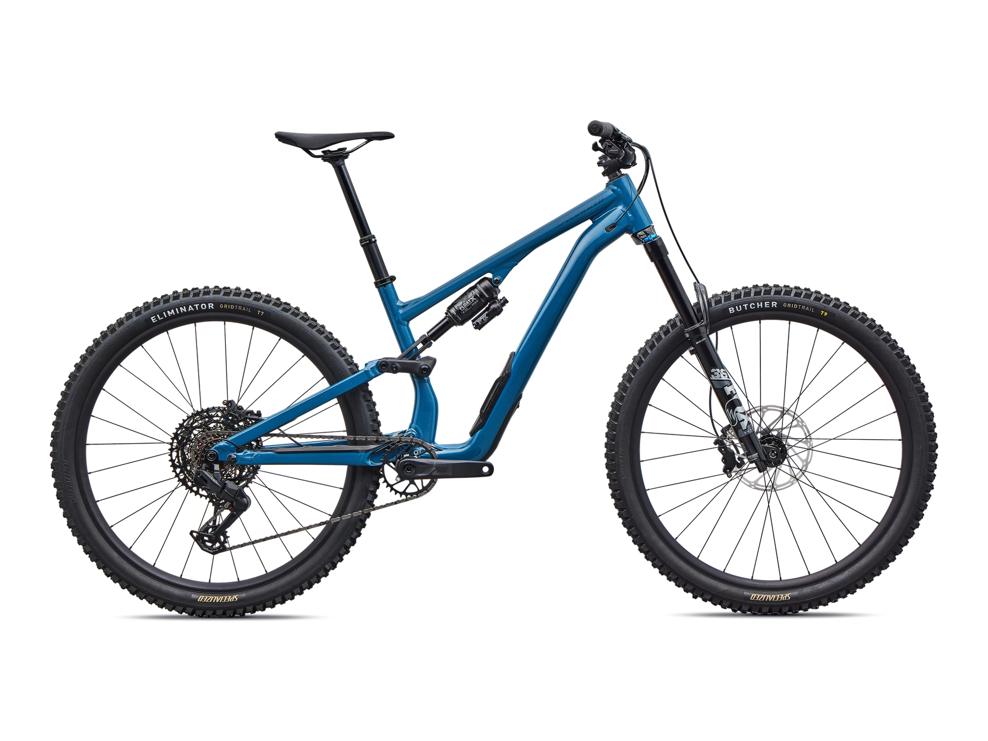 Stumpjumper 15 EVO Alloy Comp – SRAM Eagle 70, FOX Rhythm in Gloss Grey Blue, Seitenansicht