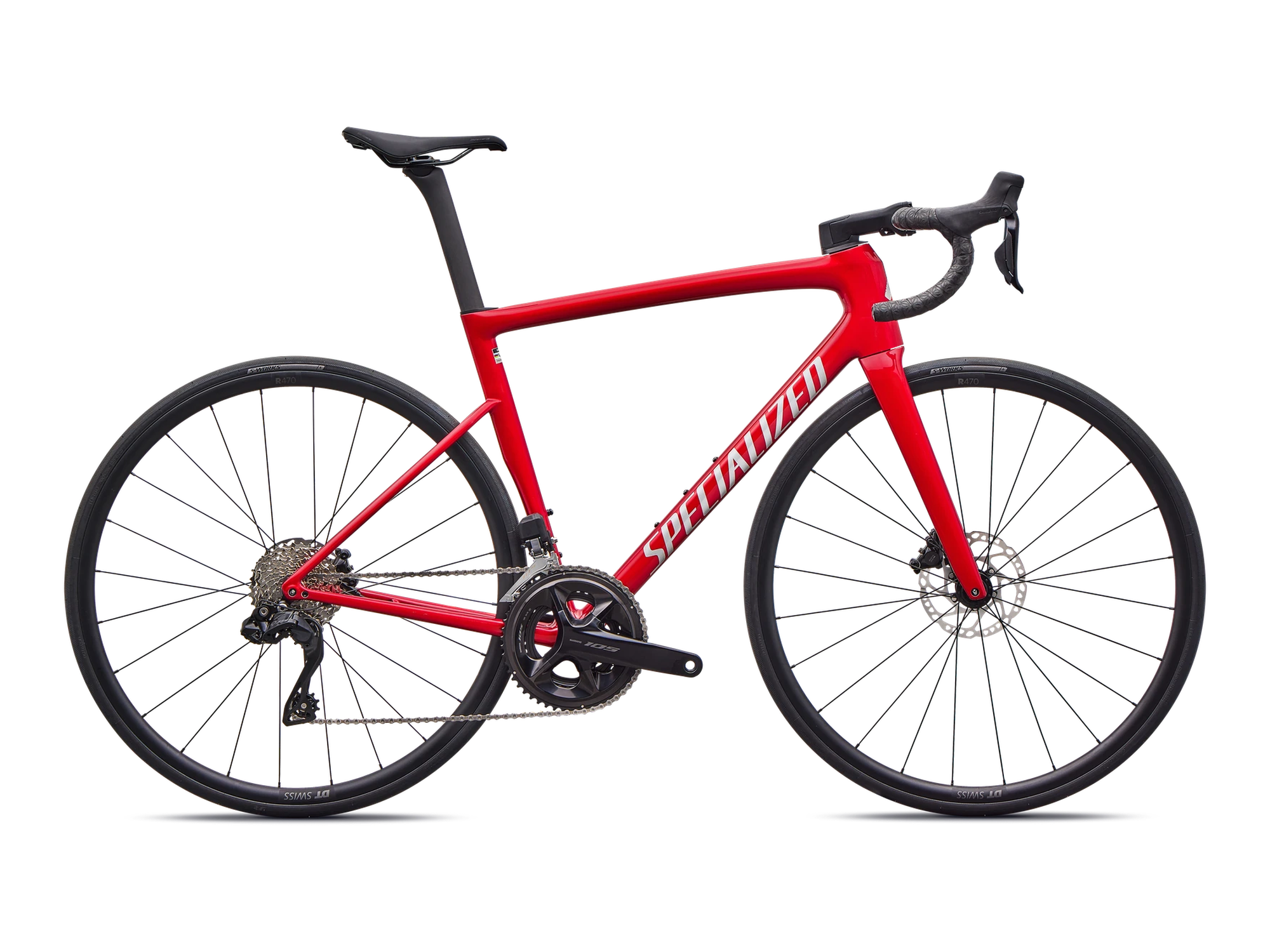 Tarmac SL8 Comp Shimano 105 Di2 in Gloss Red Tint Silver Dust, Seitenansicht