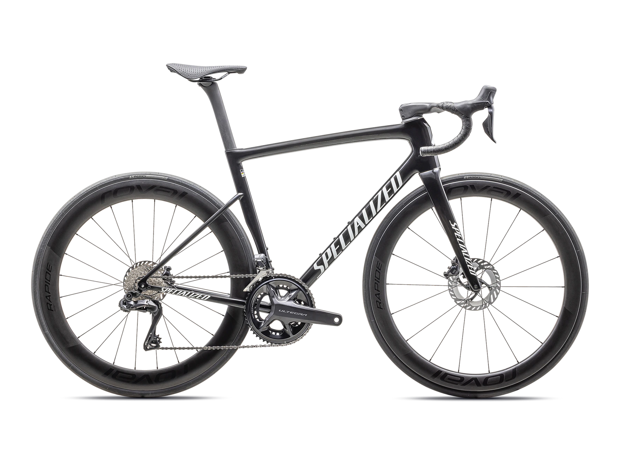 Tarmac SL8 Pro Shimano Ultegra Di2 in Gloss Carbon / Metallic White Silver, Seitenansicht