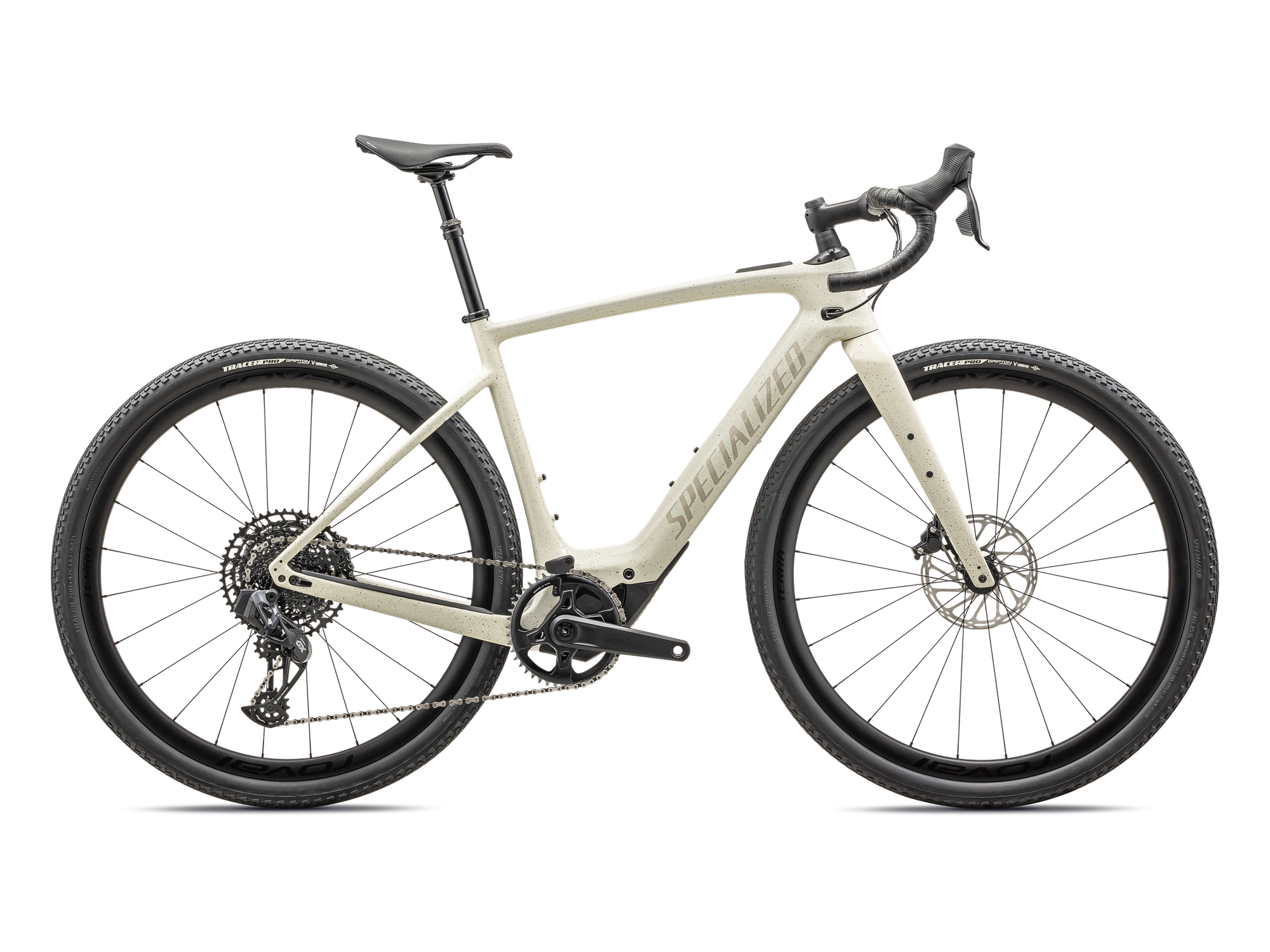 Turbo Creo 2 Expert SRAM Rival / GX Eagle AXS in Gloss Black Pearl/ Birch/ Black Pearl Speckle, Seitenansicht