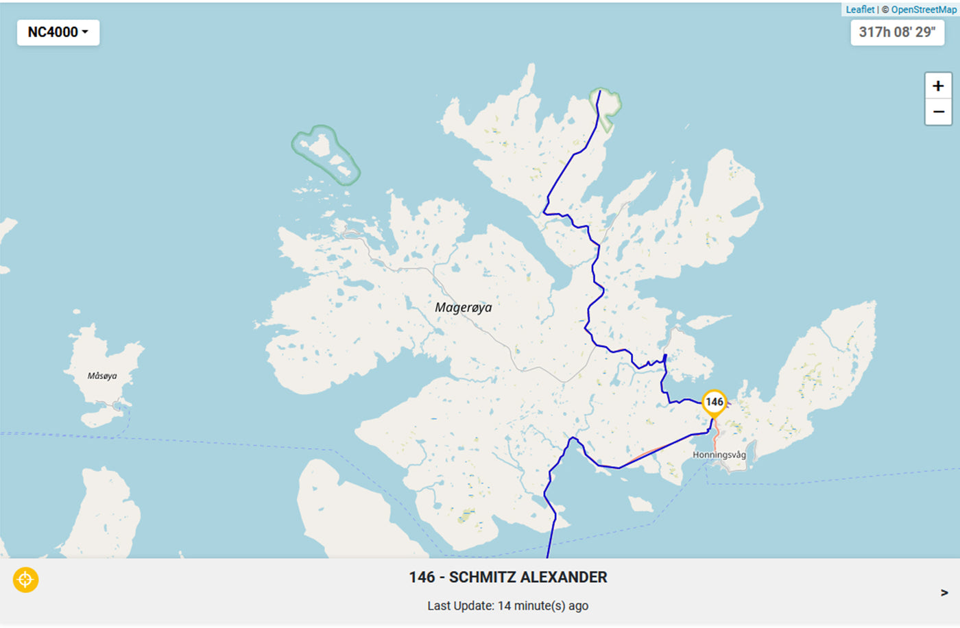 Tracking-Karte kurz vor dem Nordkap