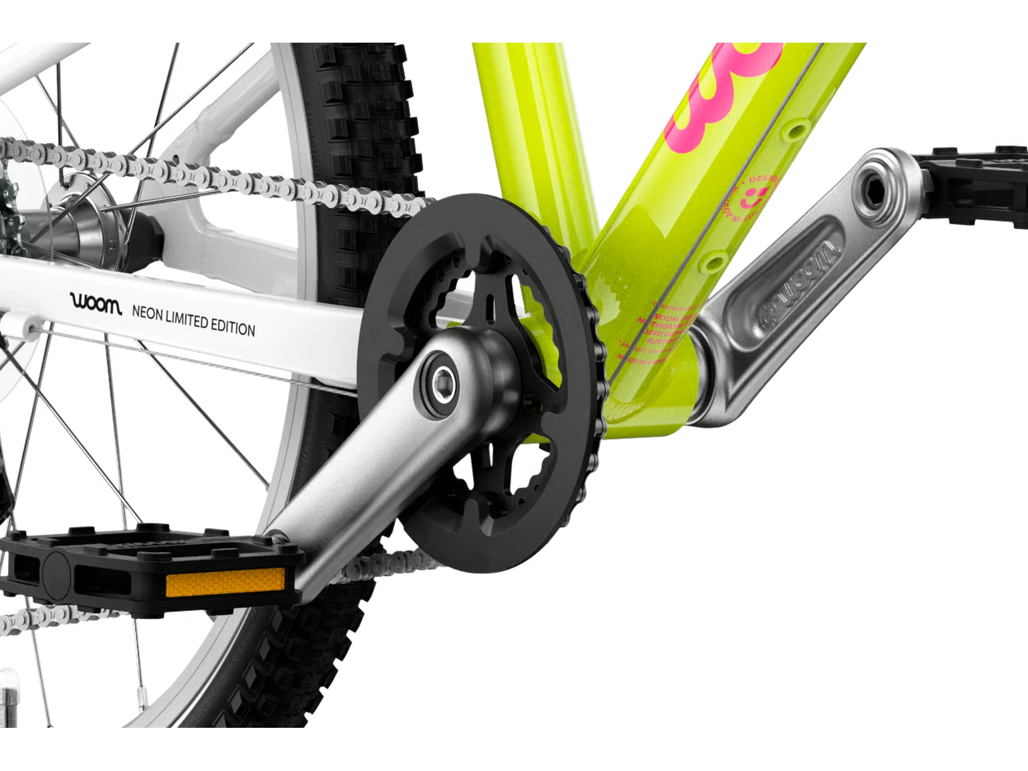 woom GO 4 in neon lime, Antriebs-Detail